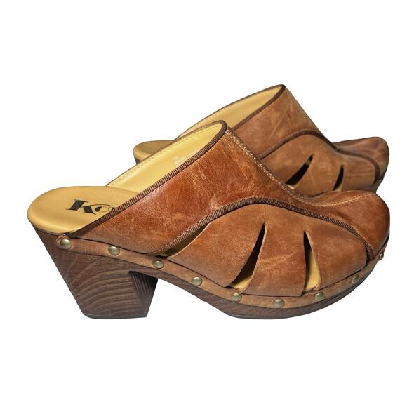 Korks Shoes Womens Size 7M Leather Slide Mules Wooden Platform Clogs Casual Comf - Picture 1 of 10